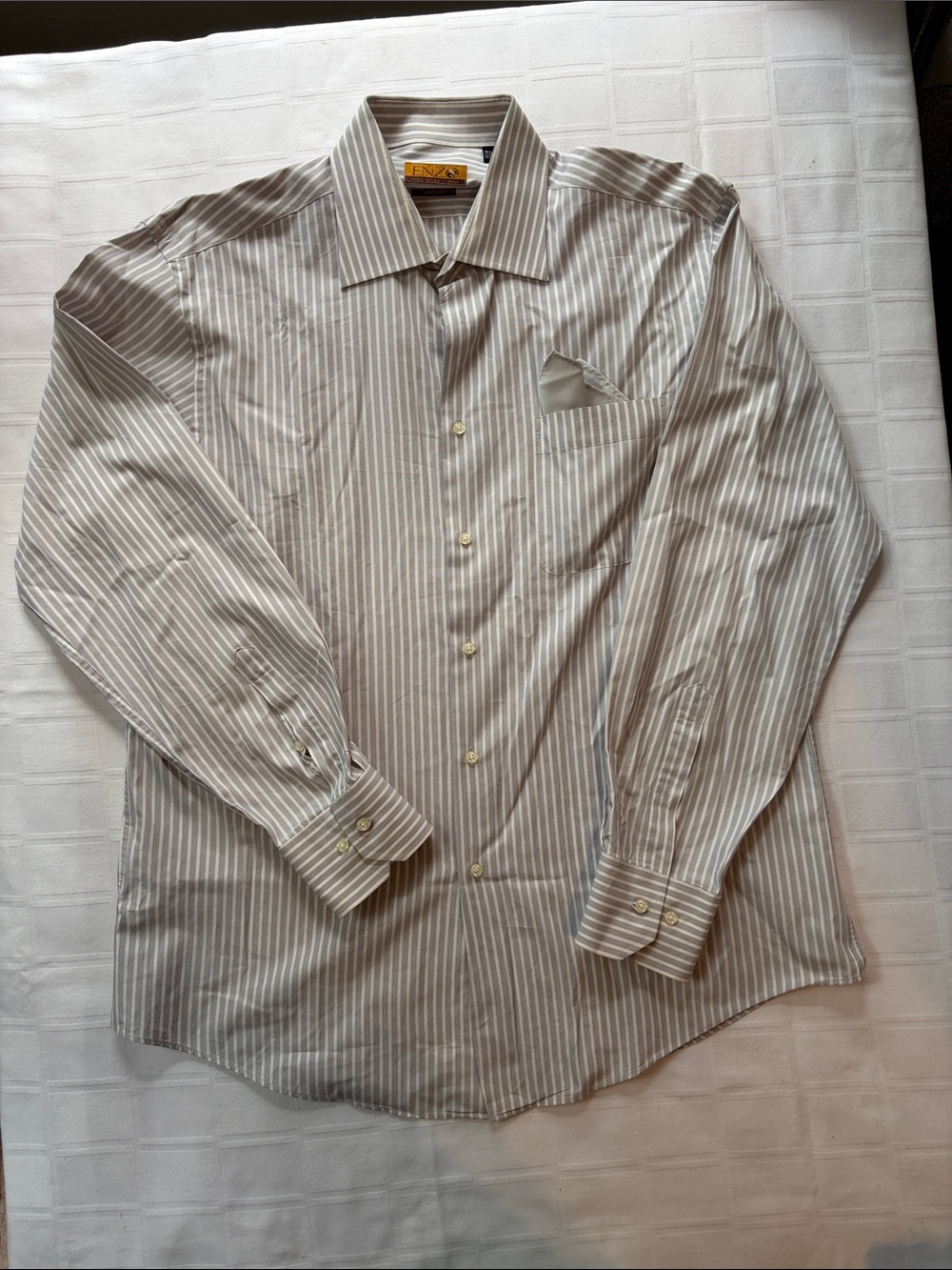 Italian Men's Long-Sleeve Striped Dress Shirt - Gray & White (made in Italy)